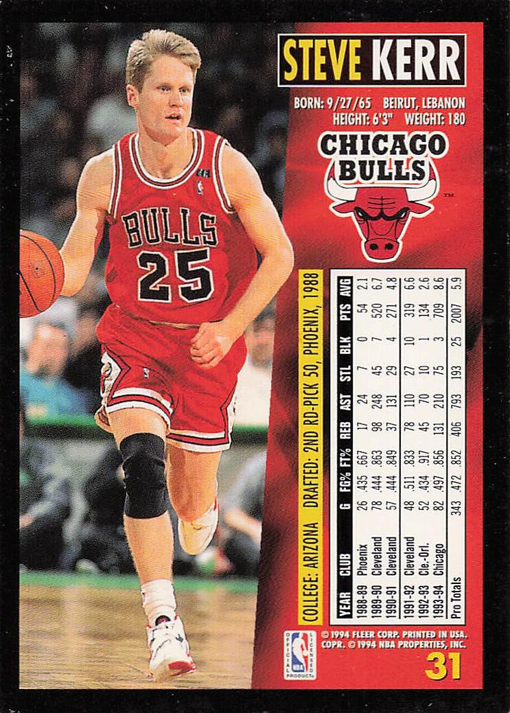 1994-95 Fleer Basketball Steve Kerr #31