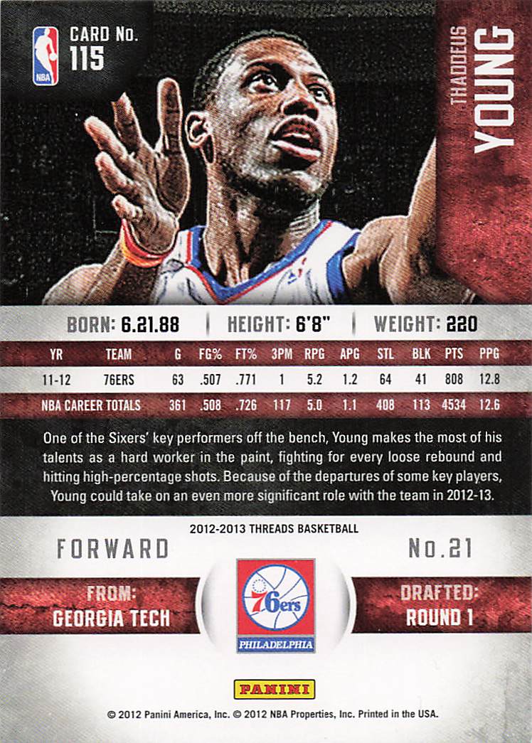 2012-13 Panini Threads Basketball Thaddeus Young #115