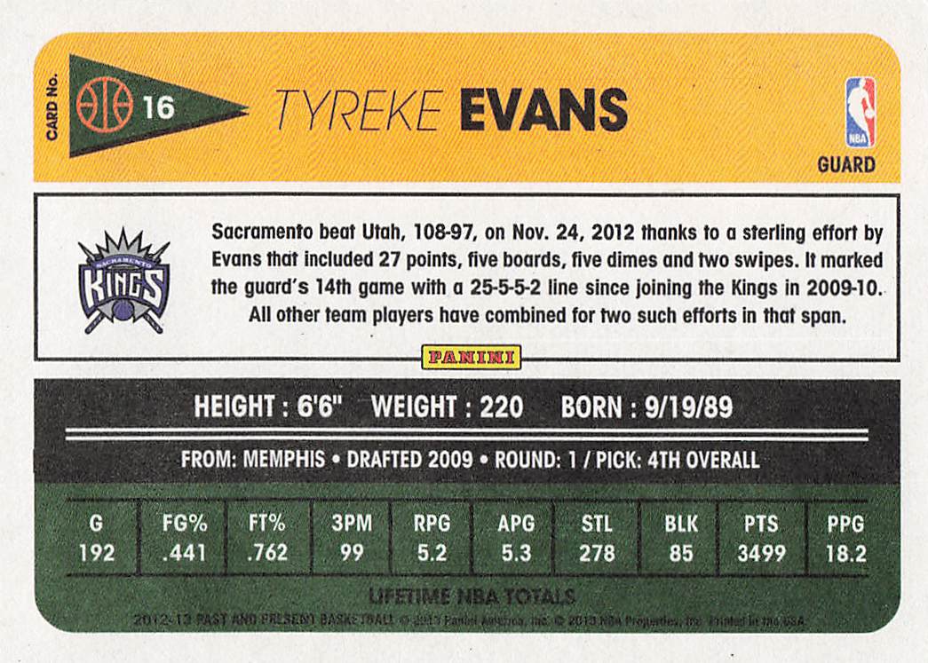 2012-13 Panini Past & Present Basketball Tyreke Evans #16