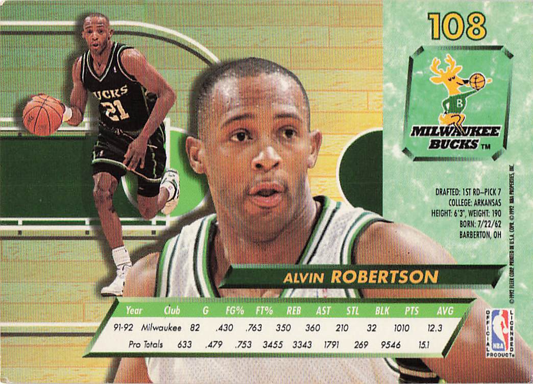 1992-93 Ultra Basketball Alvin Robertson #108