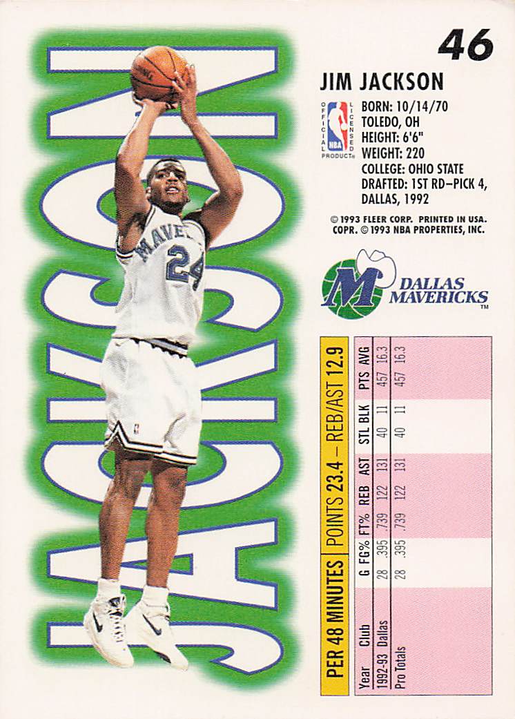 1993-94 Fleer Basketball Jim Jackson #46
