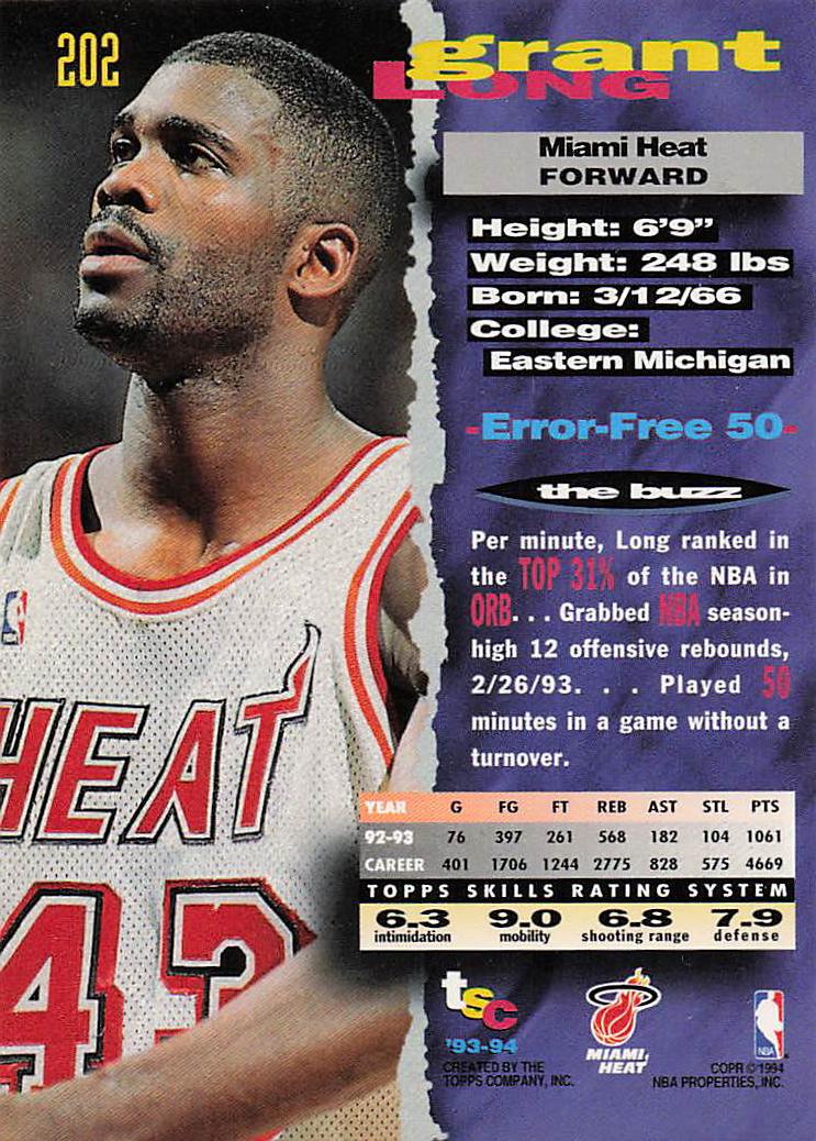 1993-94 Stadium Club Basketball Grant Long #202