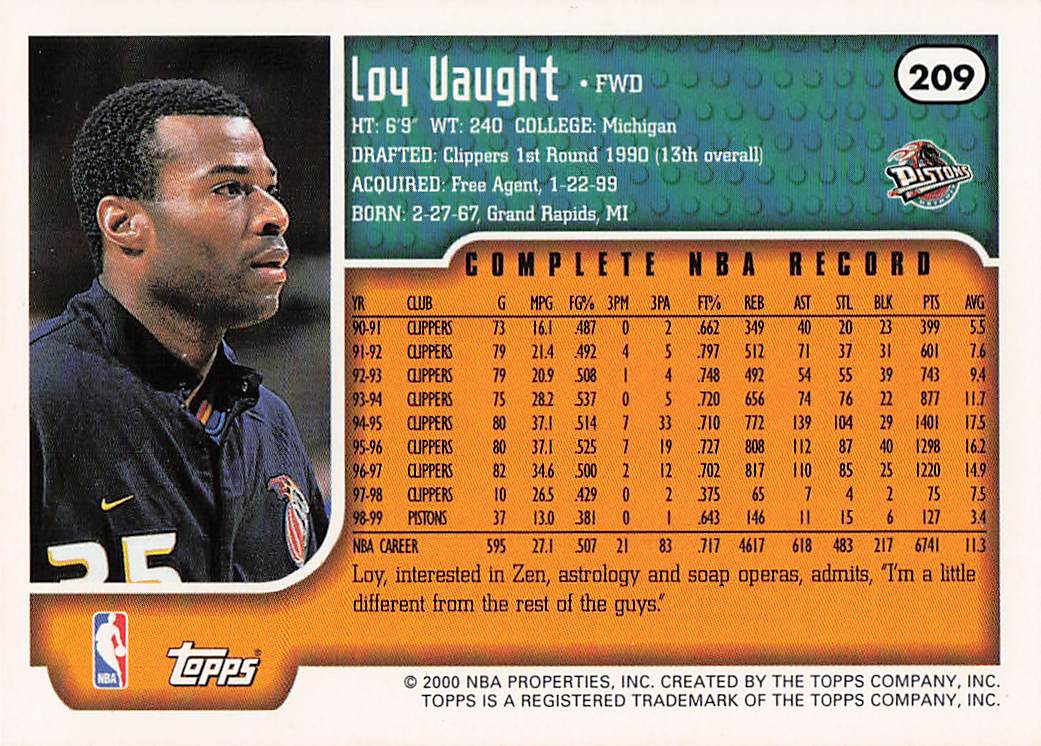 1999-00 Topps Basketball Loy Vaught #209