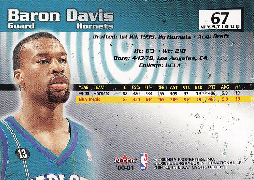 2000-01 Fleer Mystique Basketball Baron Davis #67