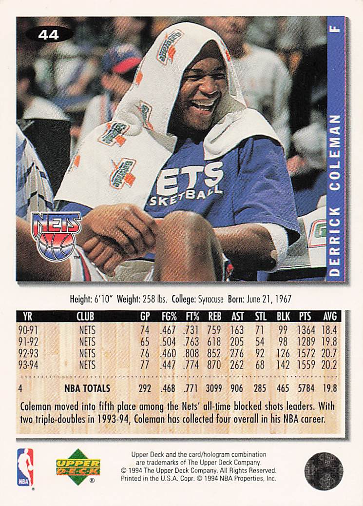 1994-95 Collector's Choice Italian Basketball Derrick Coleman #44
