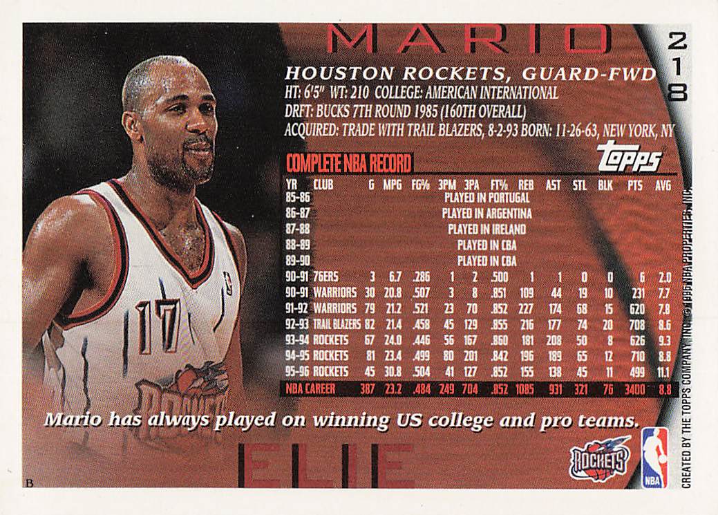 1996-97 Topps Basketball NBA at 50 Mario Elie #218