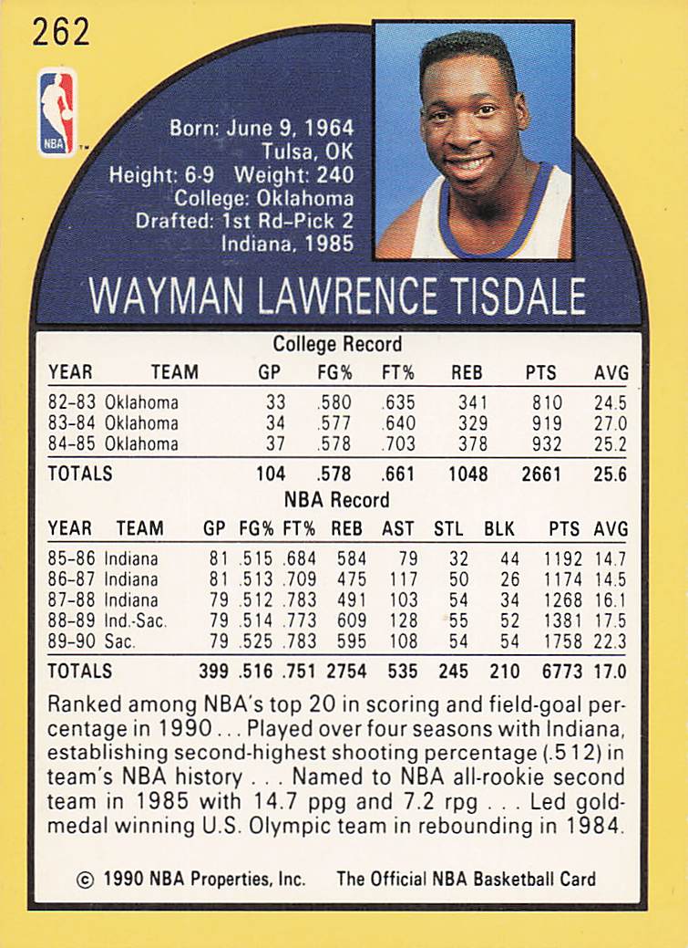 1990-91 Hoops Basketball Wayman Tisdale #262