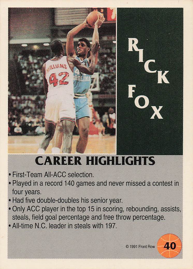 1991 Front Row Basketball Rick Fox #40