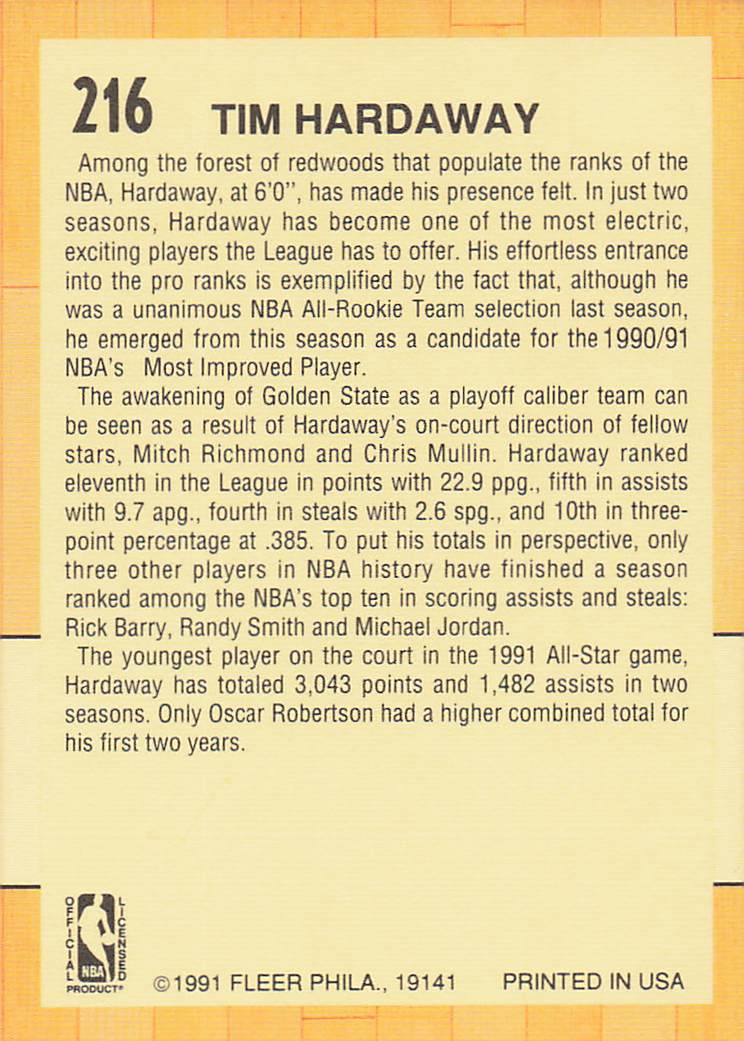 1991-92 Fleer Basketball Tim Hardaway #216