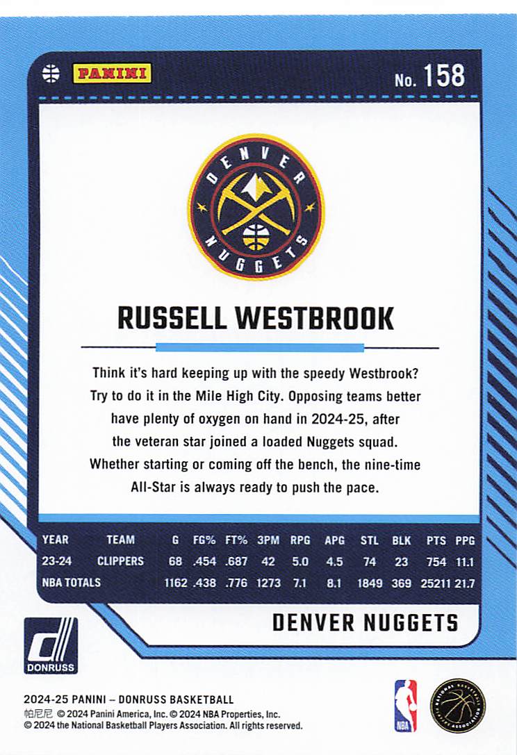 2024-25 Donruss Basketball Russell Westbrook #158