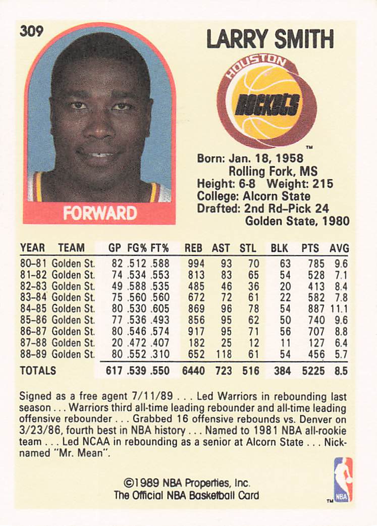 1989-90 Hoops Basketball Larry Smith #309