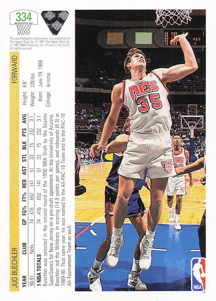 1991-92 Upper Deck Basketball Jud Buechler #334b Rookie