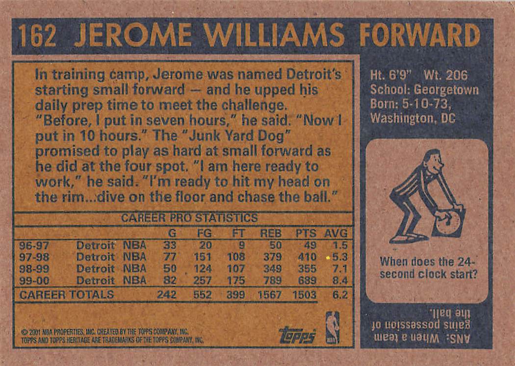 2000-01 Topps Heritage Basketball Jerome Williams #162