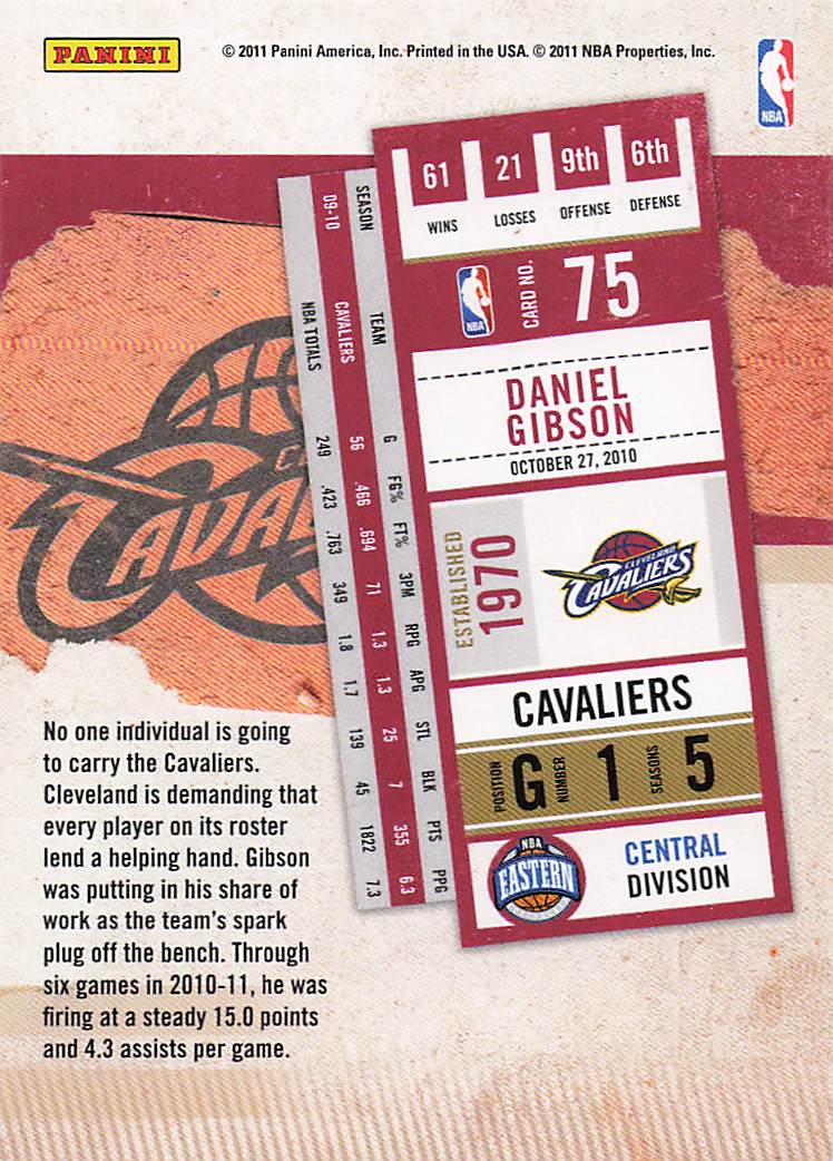 2010-11 Playoff Contenders Patches Basketball Daniel Gibson #75