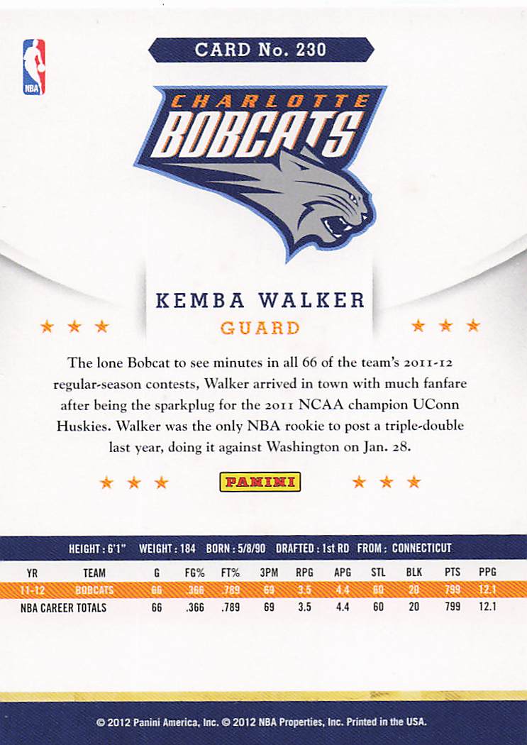 2012-13 Hoops Basketball Kemba Walker #230 Rookie