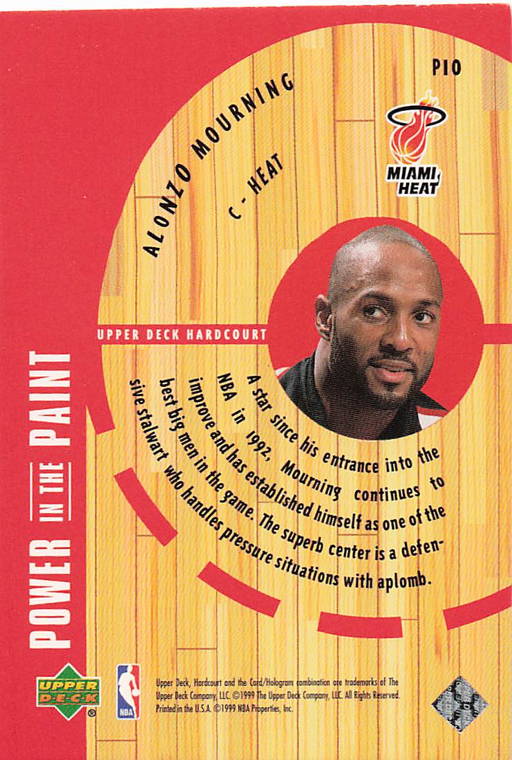 1999-00 Upper Deck Hardcourt Basketball Power in the Paint Alonzo Mourning #P10