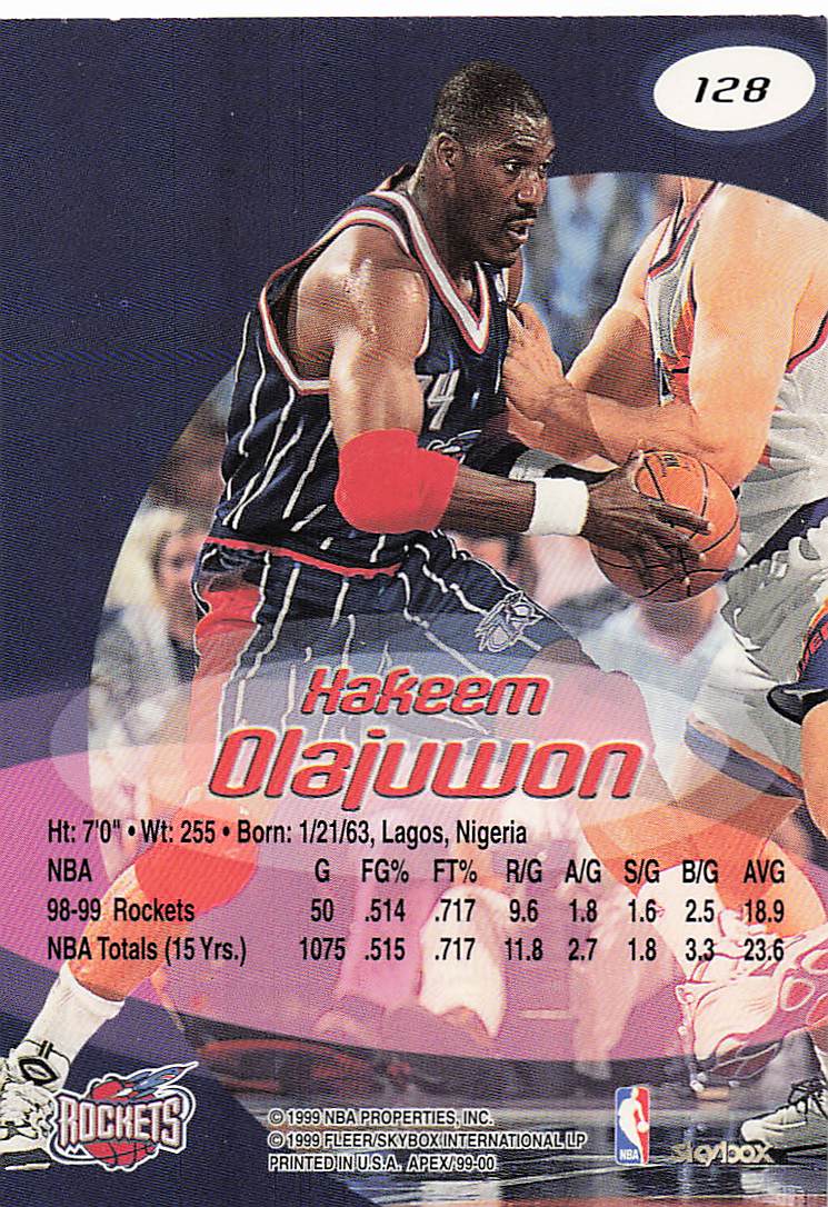 1999-00 SkyBox Apex Basketball Hakeem Olajuwon #128