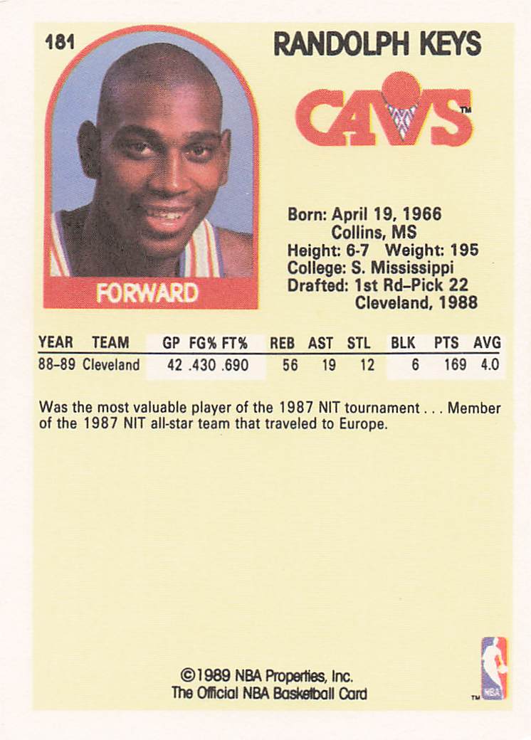 1989-90 Hoops Basketball Randolph Keys #181 Rookie