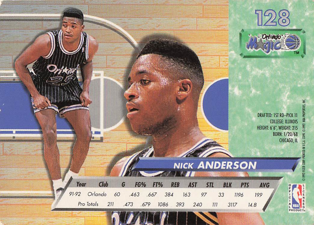1992-93 Ultra Basketball Nick Anderson #128
