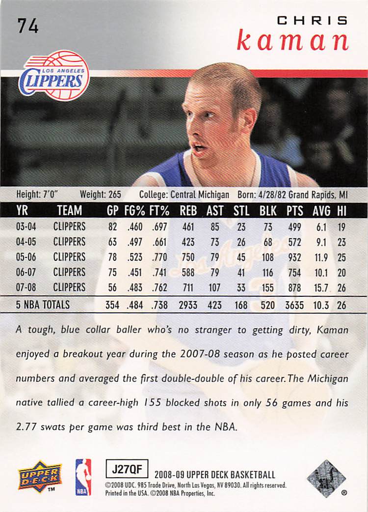2008-09 Upper Deck Basketball Chris Kaman #74