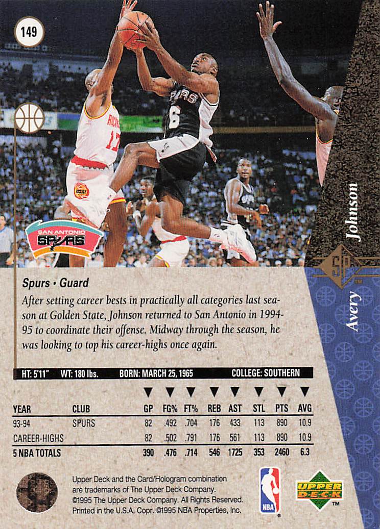 1994-95 SP Basketball Avery Johnson #149