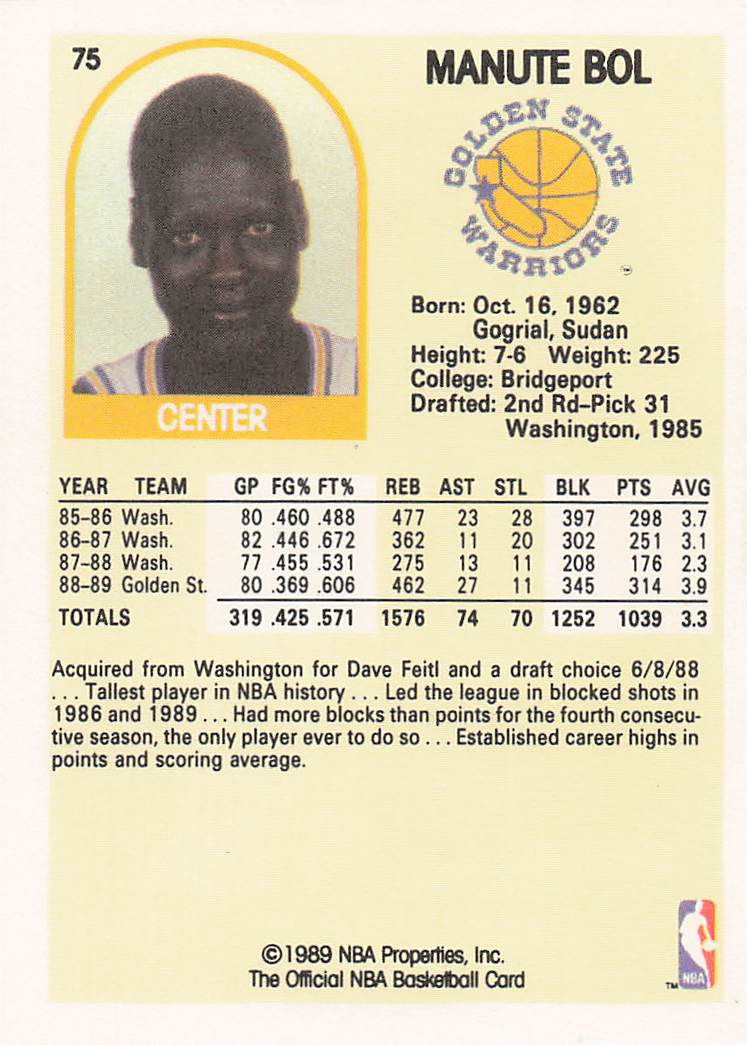 1989-90 Hoops Basketball Manute Bol #75