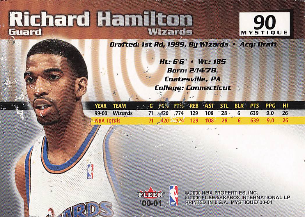 2000-01 Fleer Mystique Basketball Richard Hamilton #90