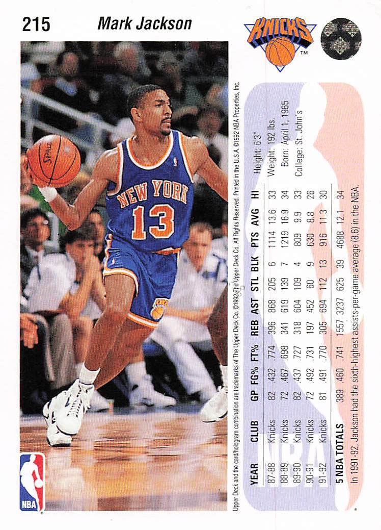 1992-93 Upper Deck Basketball Mark Jackson #215