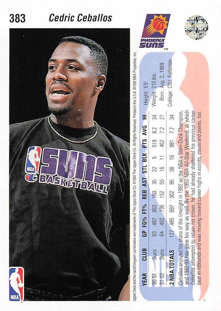 1992-93 Upper Deck Basketball Cedric Ceballos #383