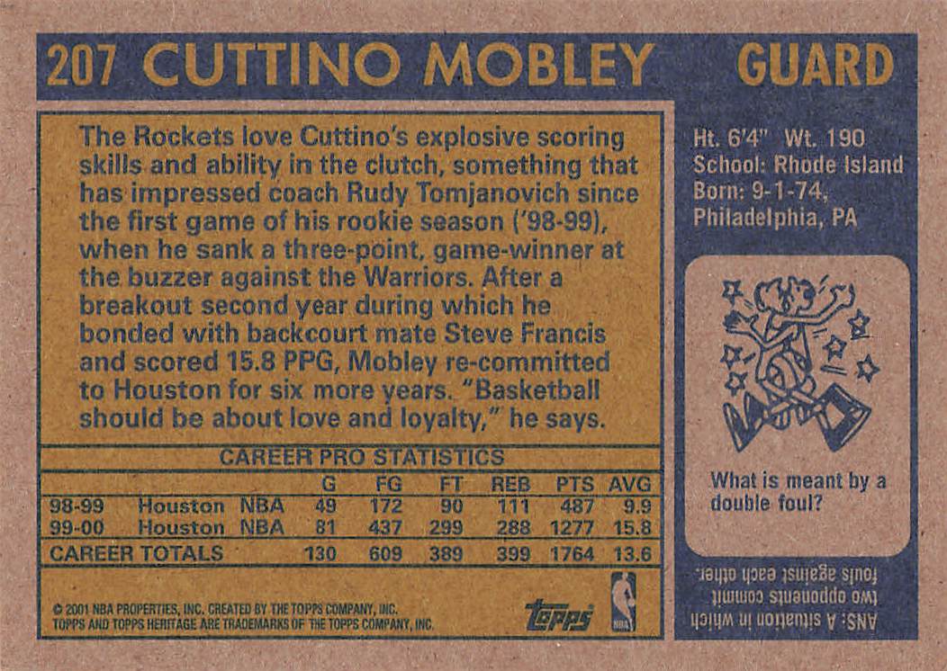 2000-01 Topps Heritage Basketball Cuttino Mobley #207