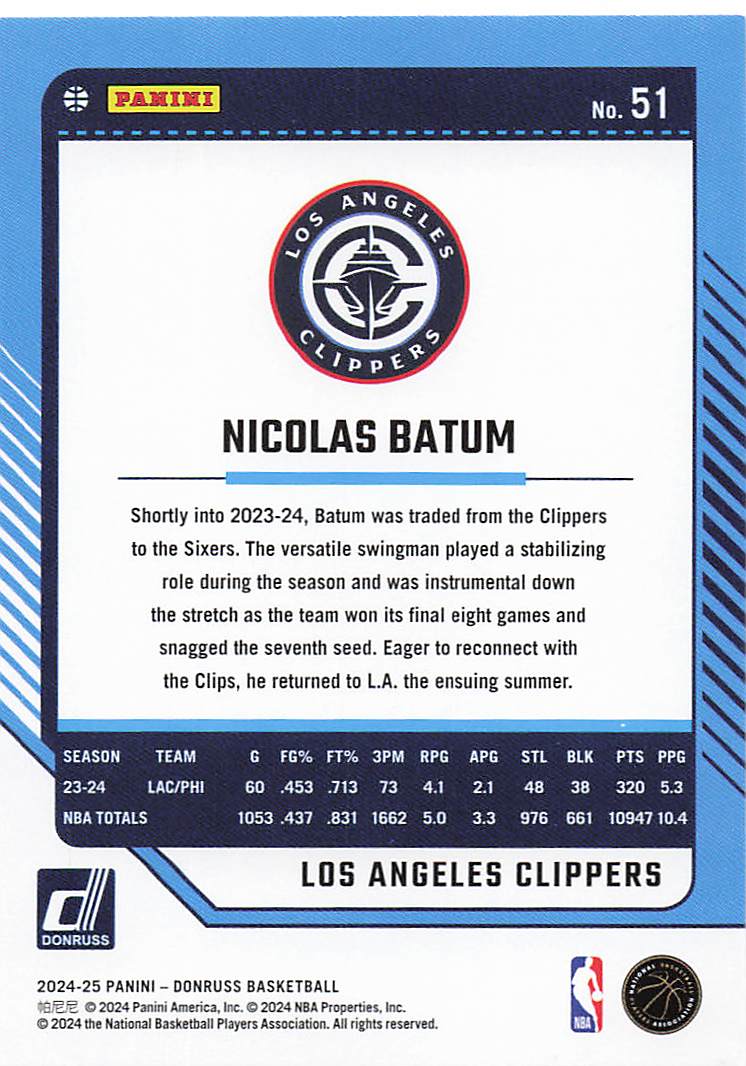 2024-25 Donruss Basketball Winter Nicolas Batum #51
