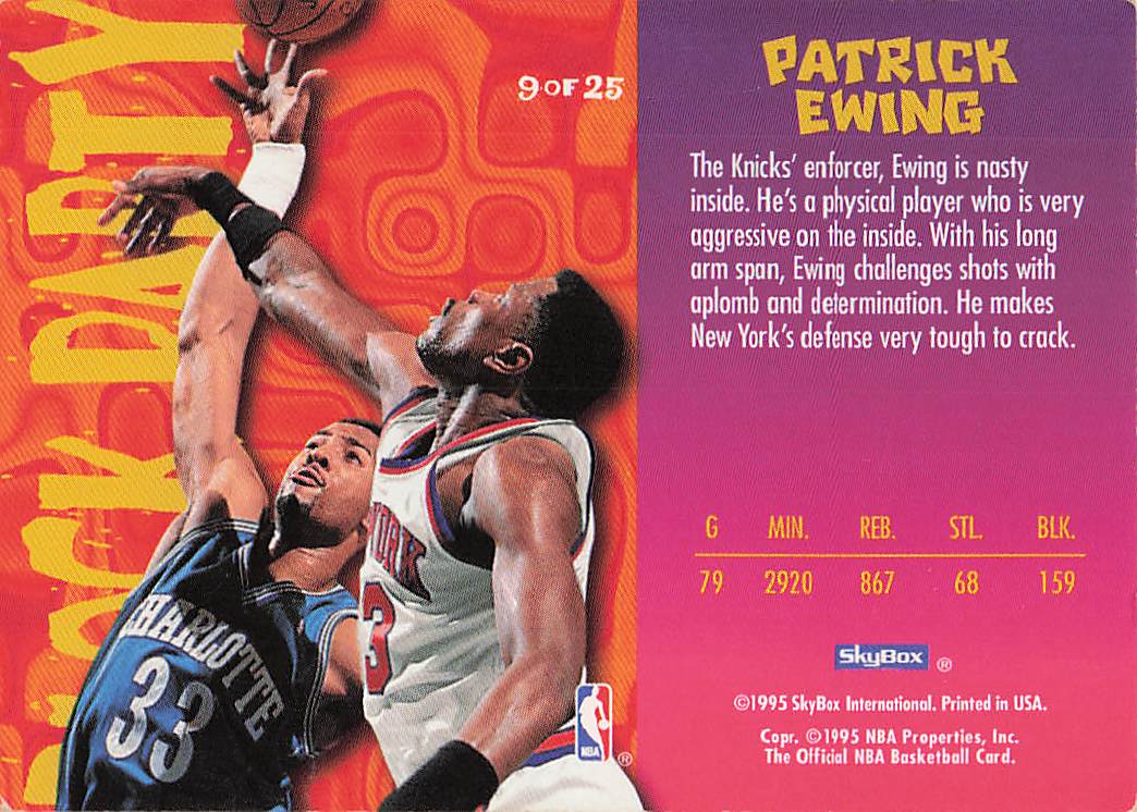 1995-96 Hoops Basketball Block Party Patrick Ewing #9