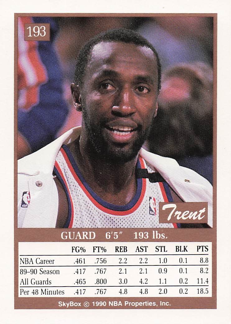 1990-91 SkyBox Basketball Trent Tucker #193
