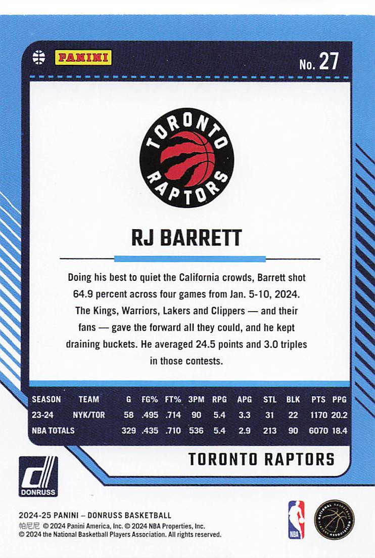 2024-25 Donruss Basketball Winter RJ Barrett #27