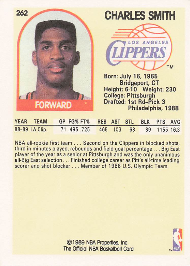 1989-90 Hoops Basketball Charles Smith #262 Rookie