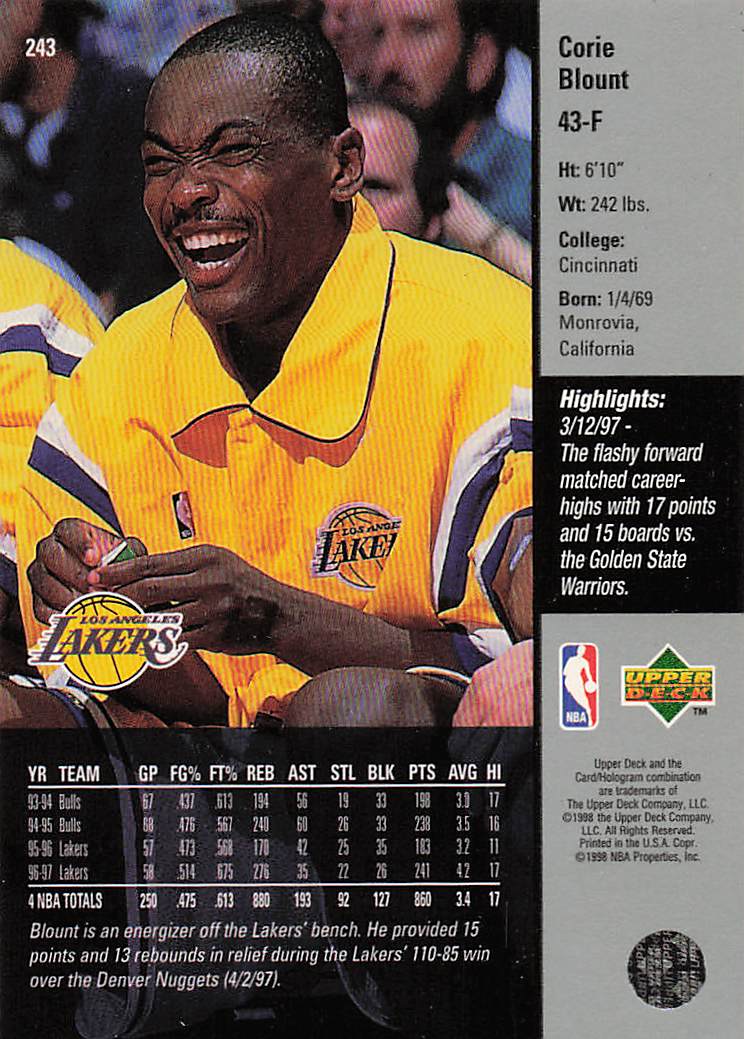 1997-98 Upper Deck Basketball Corie Blount #243