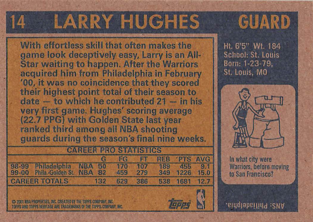 2000-01 Topps Heritage Basketball Larry Hughes #14