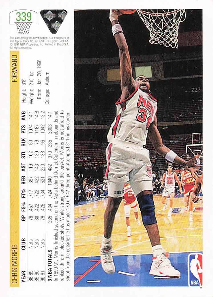 1991-92 Upper Deck Basketball Chris Morris #339b