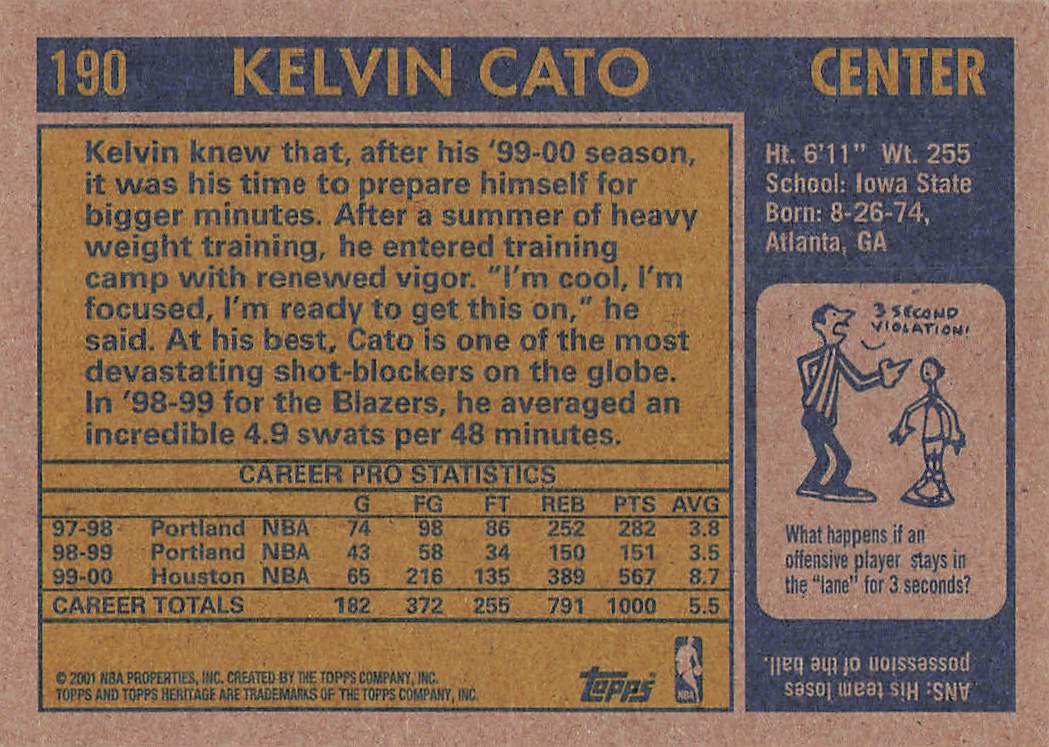 2000-01 Topps Heritage Basketball Kelvin Cato #190