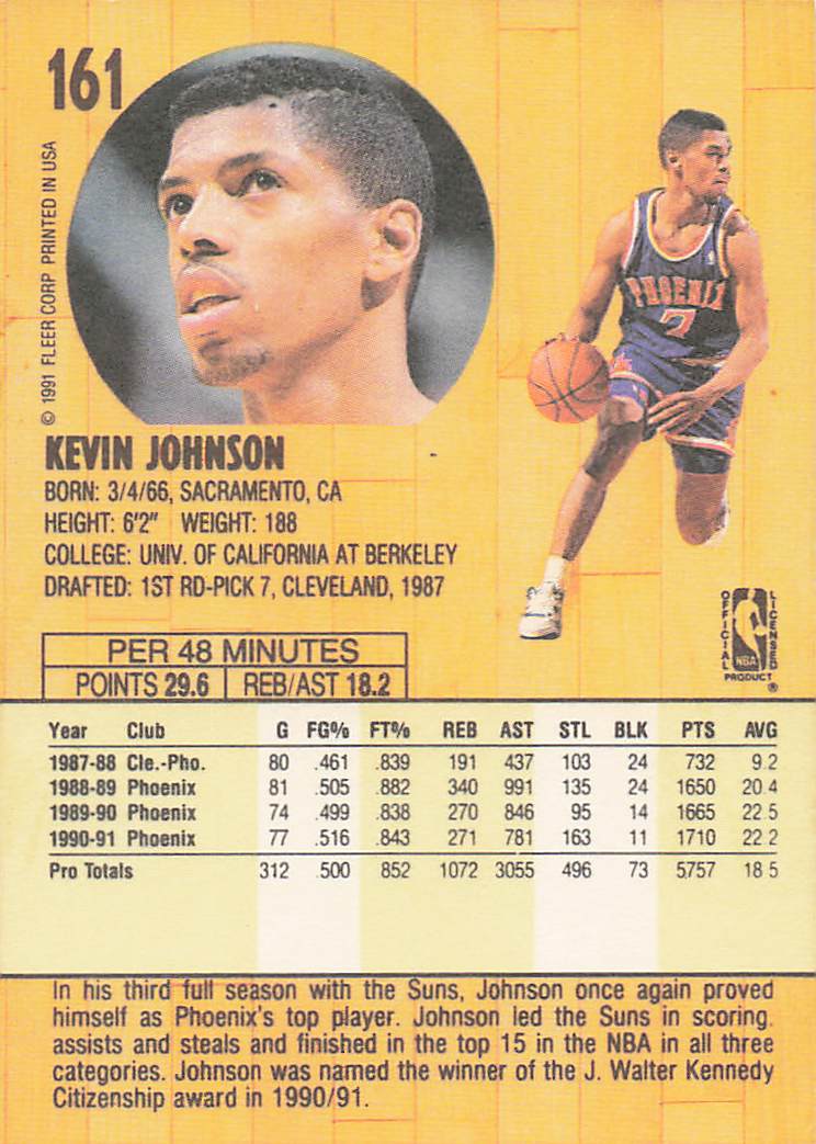 1991-92 Fleer Basketball Kevin Johnson #161