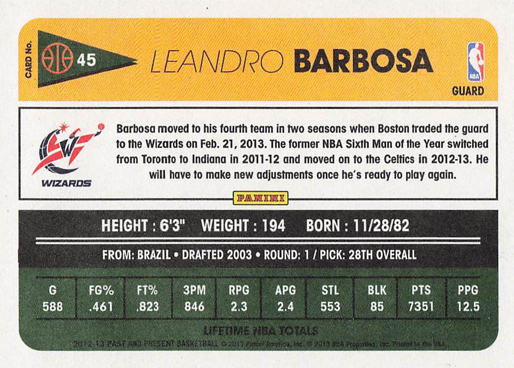 2012-13 Panini Past & Present Basketball Leandro Barbosa #45