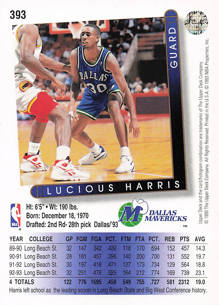 1993-94 Upper Deck Basketball Lucious Harris #393 Rookie