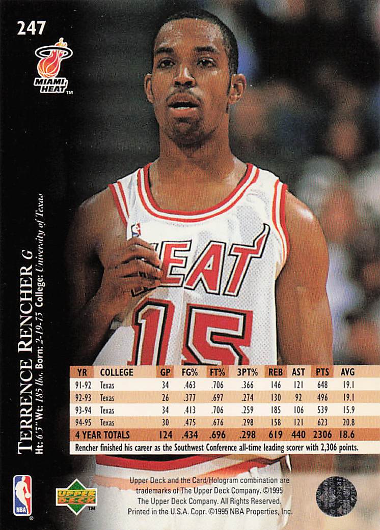 1995-96 Upper Deck Basketball Terrence Rencher #247 Rookie