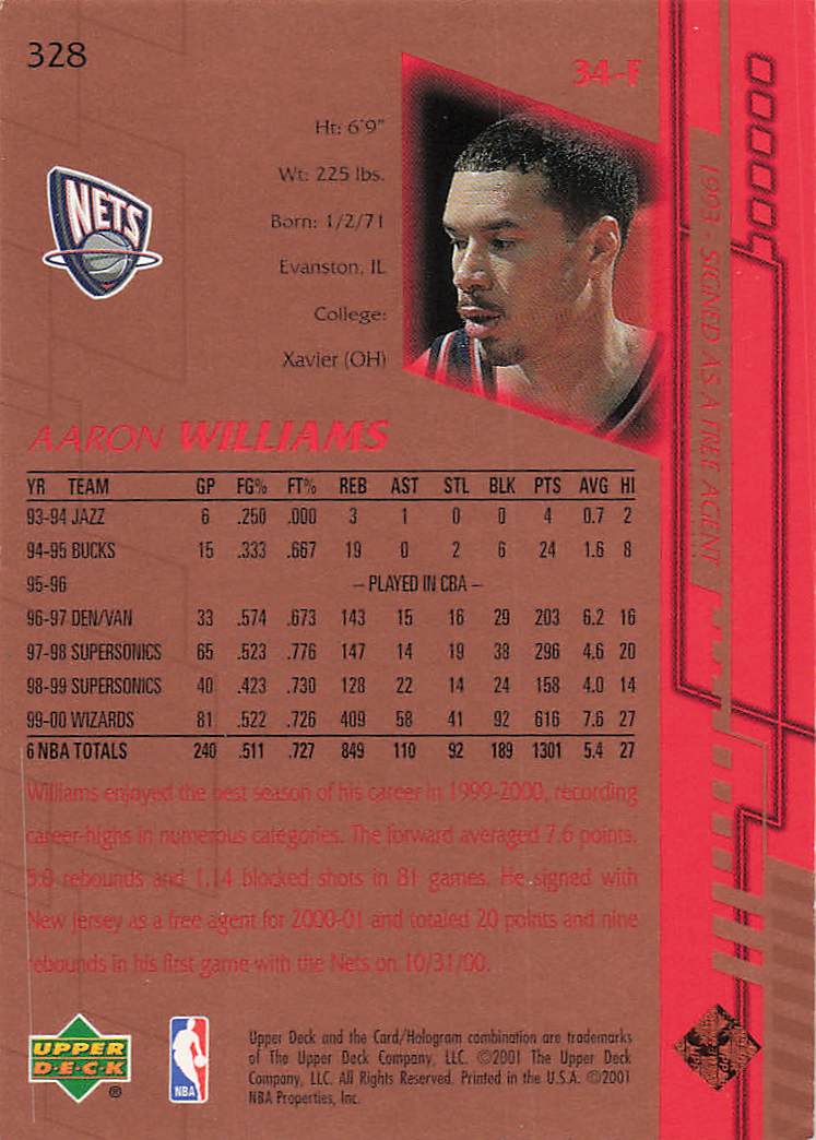 2000-01 Upper Deck Basketball Aaron Williams #328