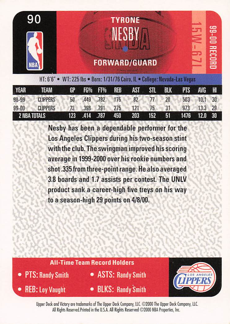 2000-01 Upper Deck Victory Basketball Tyrone Nesby #90