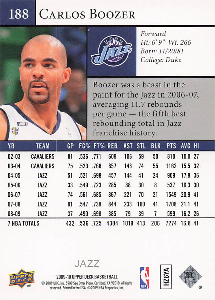 2009-10 Upper Deck Basketball Carlos Boozer #188
