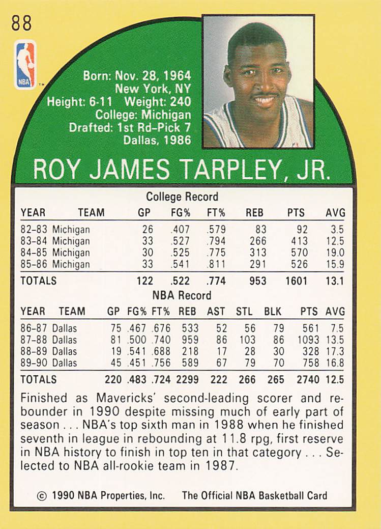 1990-91 Hoops Basketball Roy Tarpley #88