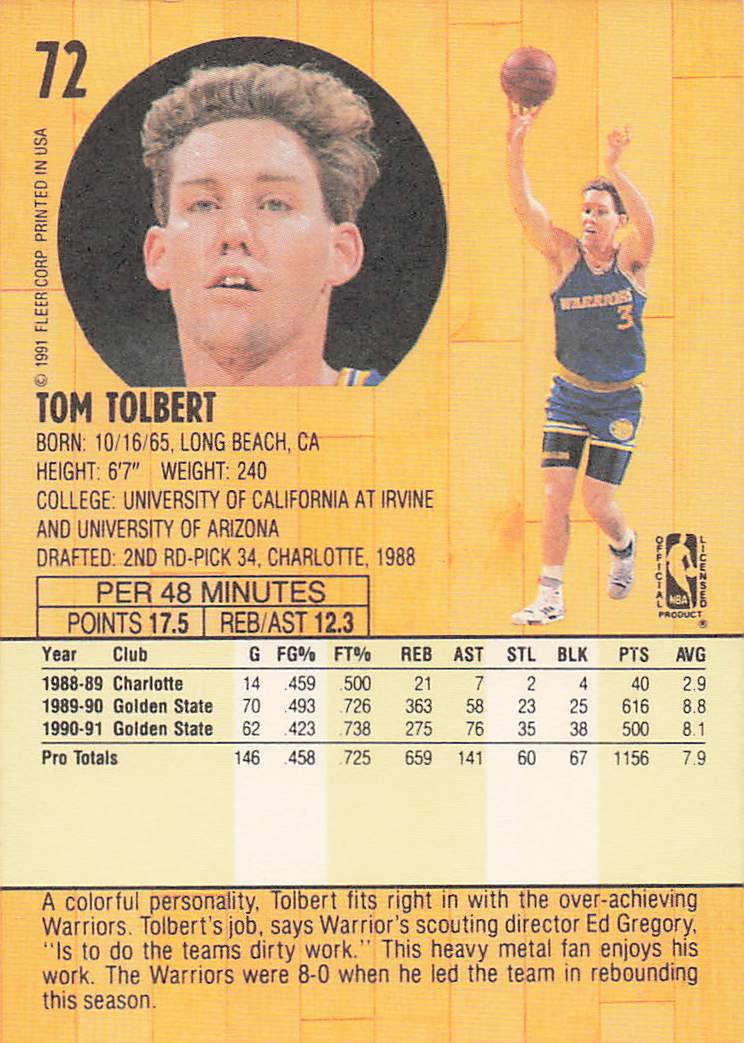 1991-92 Fleer Basketball Tom Tolbert #72