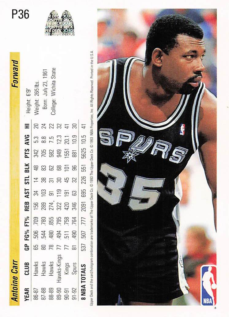 1992-93 Upper Deck McDonald's Basketball Antoine Carr #P36