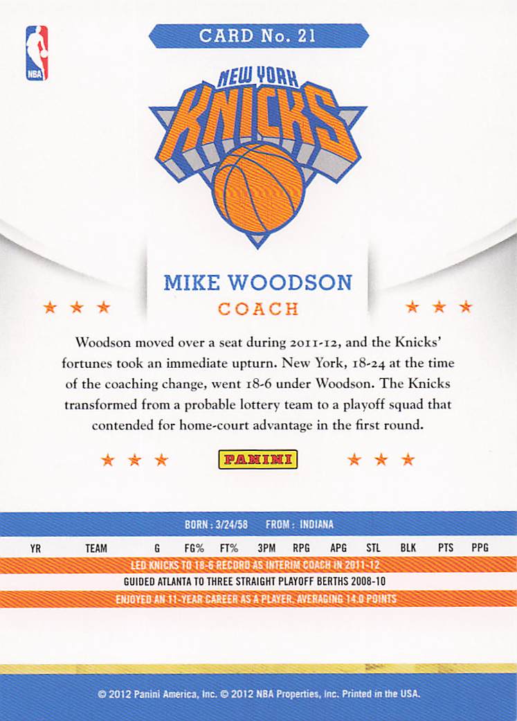 2012-13 Hoops Basketball Mike Woodson #21